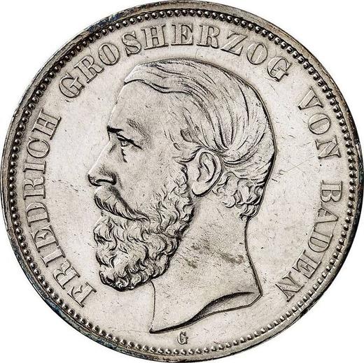 Аверс монеты - 5 марок 1898 года G "Баден" - цена серебряной монеты - Германия, Германская Империя