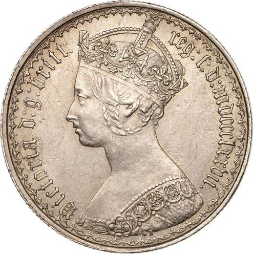 Obverse Florin 1877 "Gothic" Stop after date - Silver Coin Value - United Kingdom, Victoria