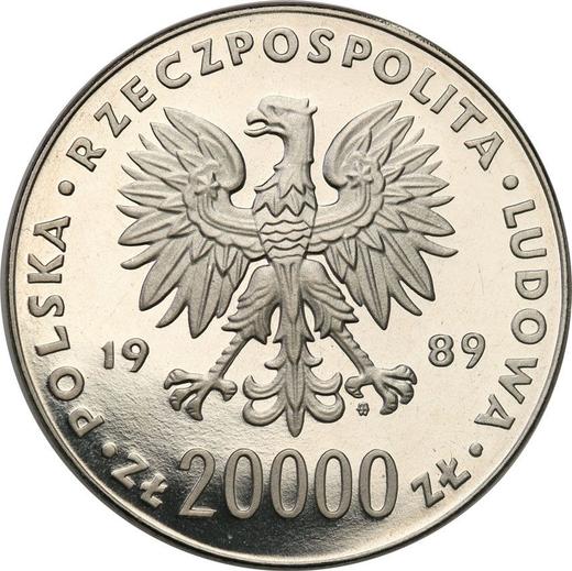 Awers monety - Próba 20000 złotych 1989 MW ET "XIV Mistrzostwa Świata w Piłce Nożnej - Włochy 1990" Globus Nikiel - cena  monety - Polska, PRL