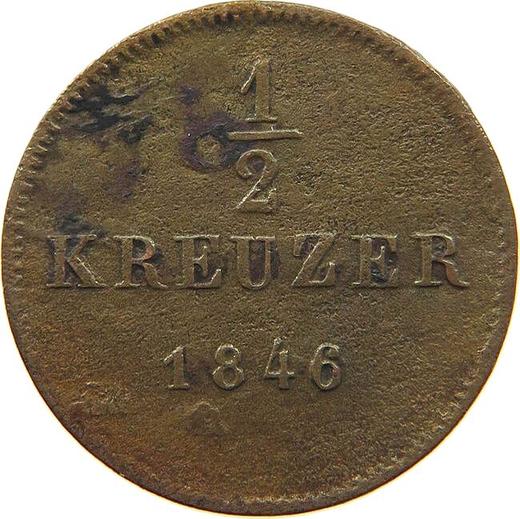 Reverso Medio kreuzer 1846 "Tipo 1840-1856" - valor de la moneda  - Wurtemberg, Guillermo I