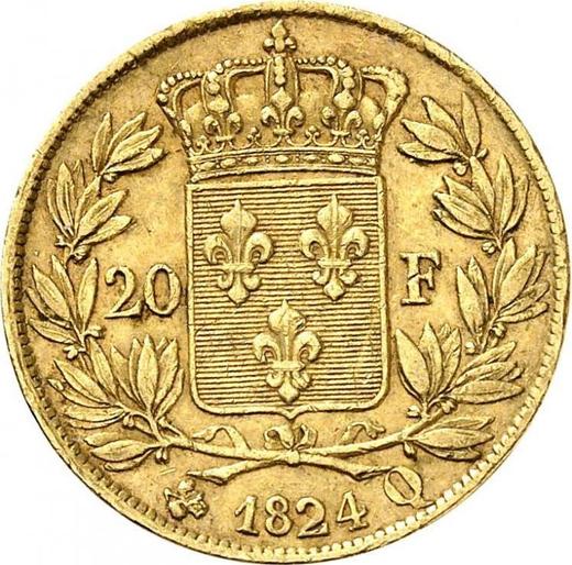 Revers 20 Franken 1824 Q "Typ 1816-1824" - Goldmünze Wert - Frankreich, Ludwig XVIII