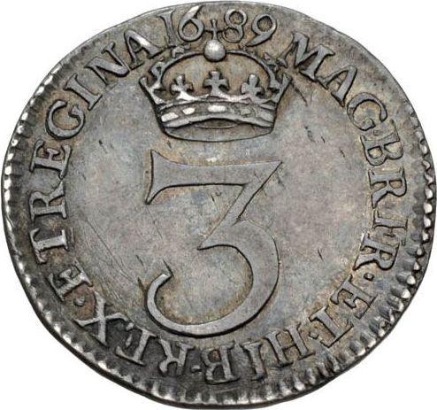 Reverso 3 peniques 1689 "Primeras bustos" - valor de la moneda de plata - Gran Bretaña, Guillermo III y María II