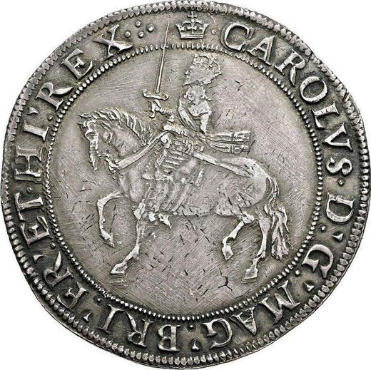 Аверс монеты - 1 крона без года (1625-1642) "Третий тип всадника" Перья над щитом - цена серебряной монеты - Великобритания, Карл I