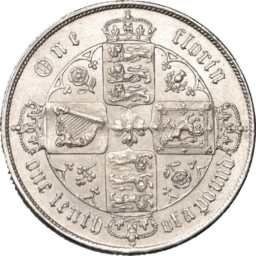 Реверс монеты - Флорин (2 шиллинга) 1865 года WW "Готическая" - цена серебряной монеты - Великобритания, Виктория