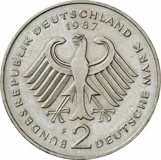 Reverse 2 Mark 1987 F "Theodor Heuss" - Coin Value - Germany, FRG