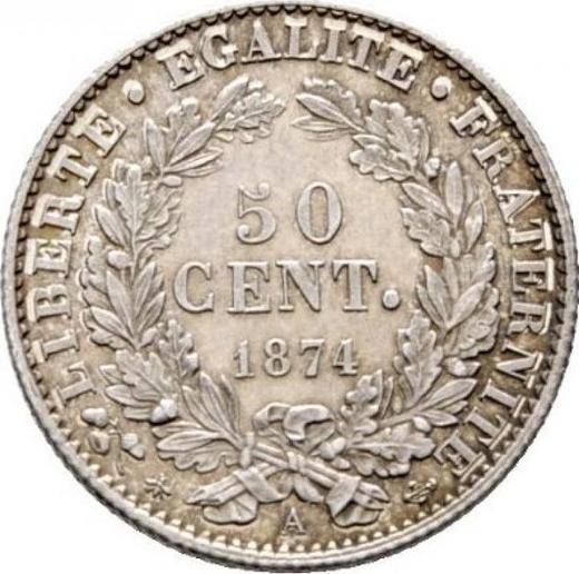 Реверс монеты - 50 сантимов 1874 года A "Тип 1871-1895" - цена серебряной монеты - Франция, Третья республика