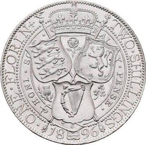 Reverso Florín (2 chelines) 1896 TB - valor de la moneda de plata - Gran Bretaña, Victoria