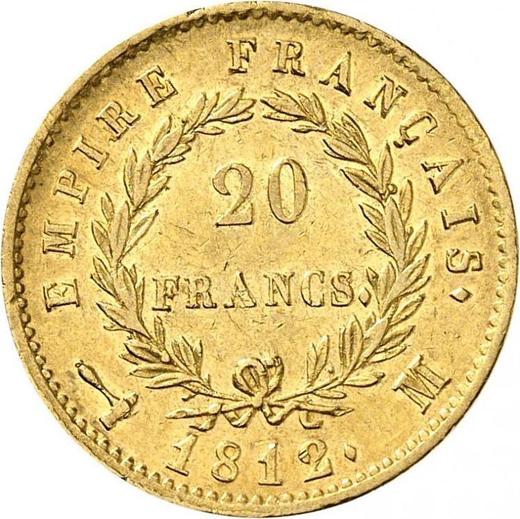 Reverse 20 Francs 1812 M "Type 1809-1815" - Gold Coin Value - France, Napoleon I