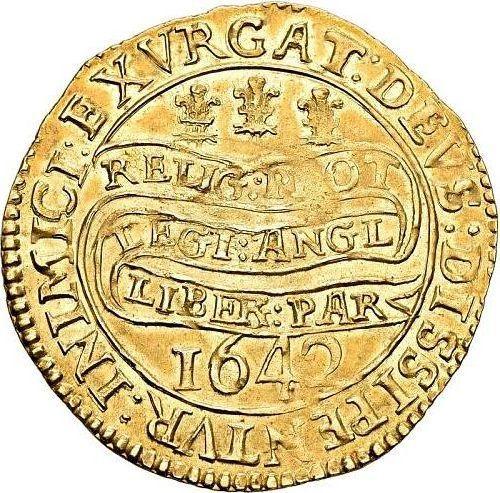 Rewers monety - Unite 1642 Trójwierszowe oświadczenie - cena złotej monety - Wielka Brytania, Karl I