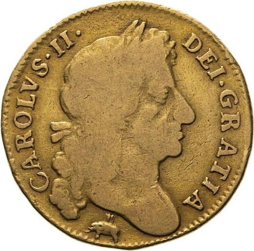 Anverso 1 guinea 1677 "Cuarto busto laureado" Elefante y castillo - valor de la moneda de oro - Gran Bretaña, Carlos II