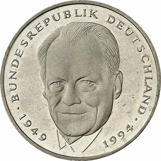 Obverse 2 Mark 1996 G "Willy Brandt" -  Coin Value - Germany, FRG