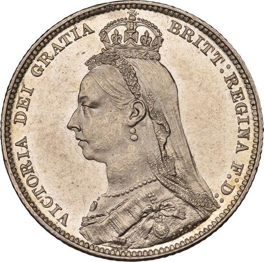 Аверс монеты - 1 шиллинг 1892 года JEB "Большой юбилейный портрет" - цена серебряной монеты - Великобритания, Виктория
