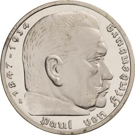 Obverse 5 Reichsmark 1935 E "Hindenburg" - Silver Coin Value - Germany, Third Reich