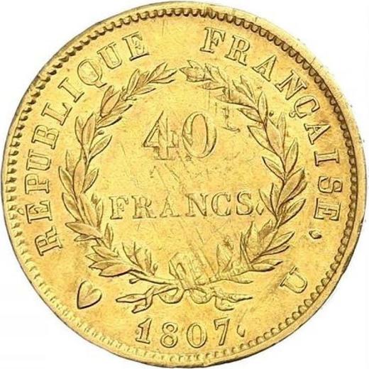 Reverse 40 Francs 1807 U "Type 1806-1807" - Gold Coin Value - France, Napoleon I