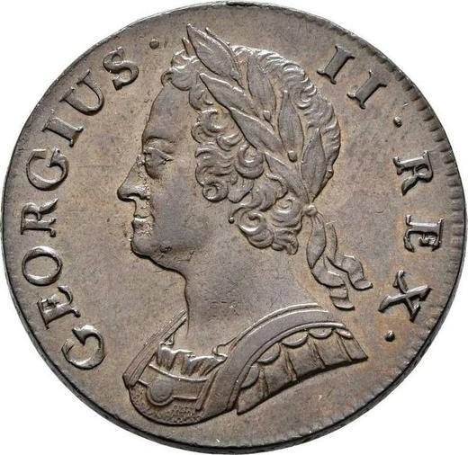 Anverso Medio Penique 1745 "Retrato de la vejez" - valor de la moneda  - Gran Bretaña, Jorge II