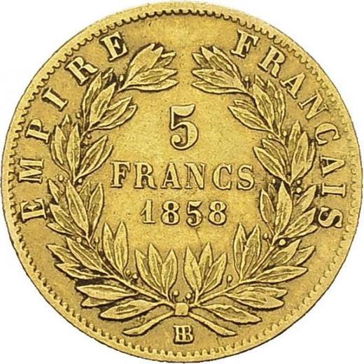 Reverse 5 Francs 1858 BB "Type 1855-1860" - Gold Coin Value - France, Napoleon III