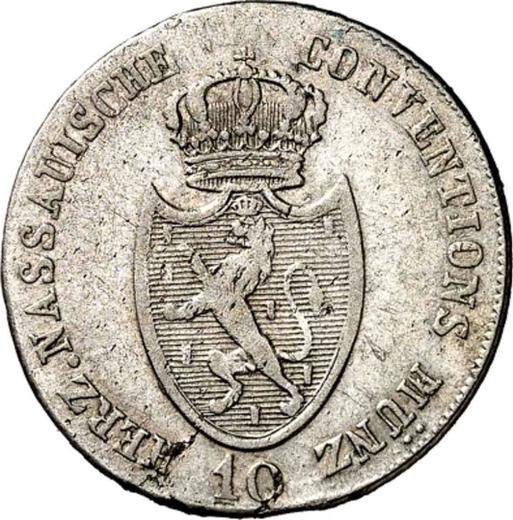 Obverse 10 Kreuzer 1809 L - Silver Coin Value - Nassau, Frederick Augustus