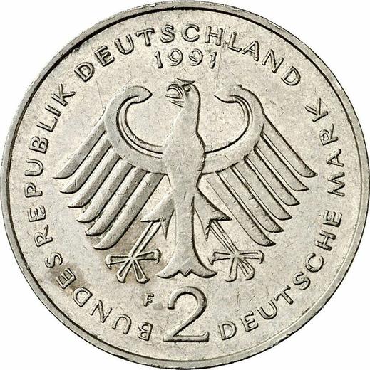 Revers 2 Mark 1991 F "Franz Josef Strauß" - Münze Wert - Deutschland, BRD