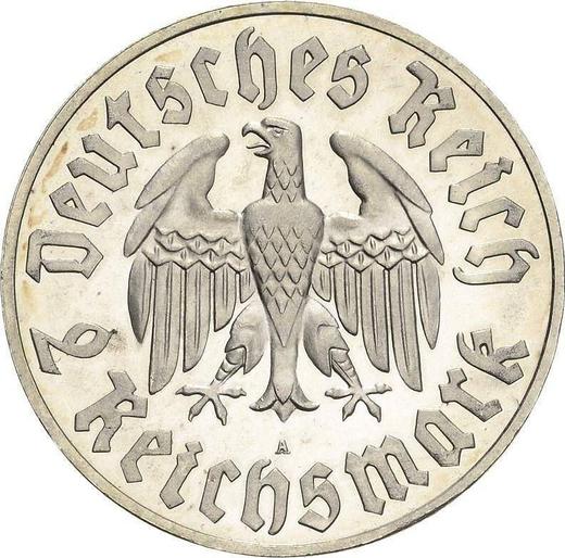 Reverso 2 Reichsmarks 1933 A "Martín Lutero" - valor de la moneda de plata - Alemania, Alemania nazi