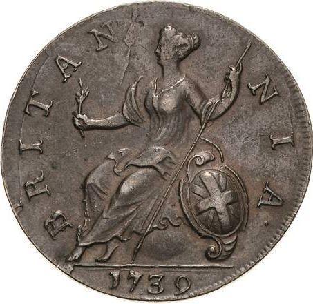 Reverso Medio Penique 1739 "Retrato en años jóvenes" - valor de la moneda - Gran Bretaña, Jorge II