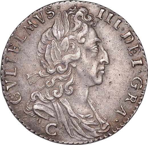 Аверс монеты - 6 пенсов 1697 года C "Третий тип" Большие короны - цена серебряной монеты - Великобритания, Вильгельм III