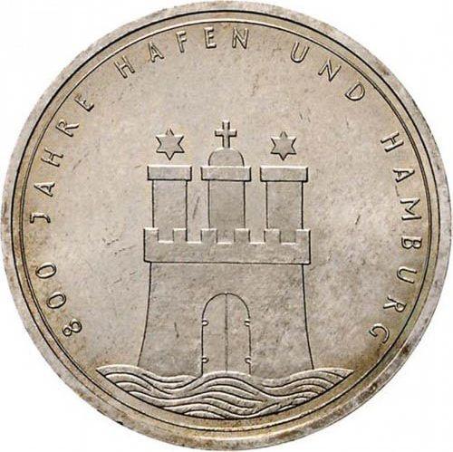 Obverse 10 Mark 1989 J "Port of Hamburg" Light weight - Silver Coin Value - Germany, FRG