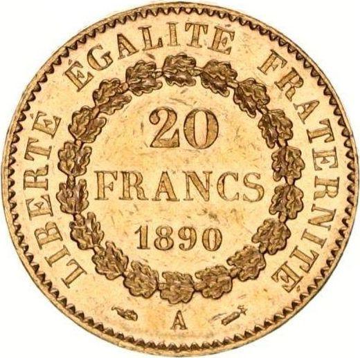Reverse 20 Francs 1890 A "Type 1871-1898" Paris - Gold Coin Value - France, Third Republic