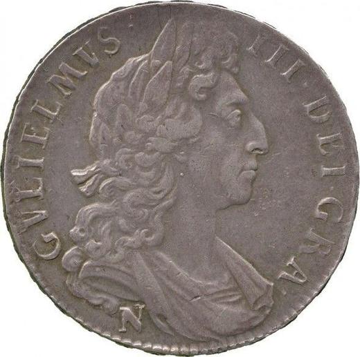 Аверс монеты - 1/2 кроны (Полукрона) 1697 года N "Большие щиты" - цена серебряной монеты - Великобритания, Вильгельм III