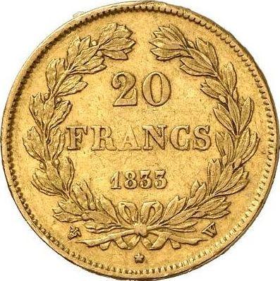 Reverse 20 Francs 1833 W "Type 1832-1848" - Gold Coin Value - France, Louis Philippe I