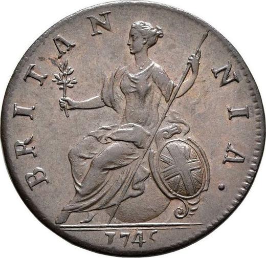 Reverso Medio Penique 1745 "Retrato de la vejez" - valor de la moneda  - Gran Bretaña, Jorge II
