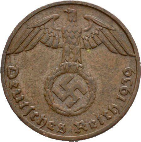 Reverse 1 Reichspfennig 1939 F "Type 1936-1940" -  Coin Value - Germany, Third Reich