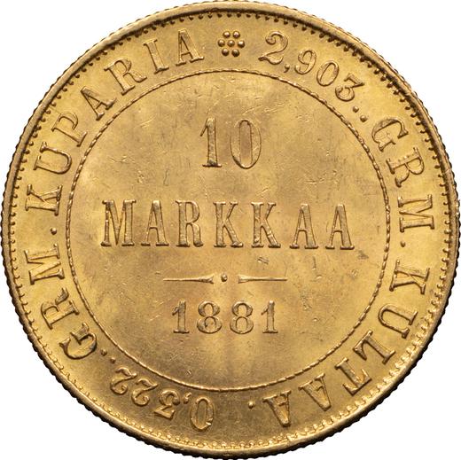 Reverse 10 Mark 1881 S - Gold Coin Value - Finland, Grand Duchy