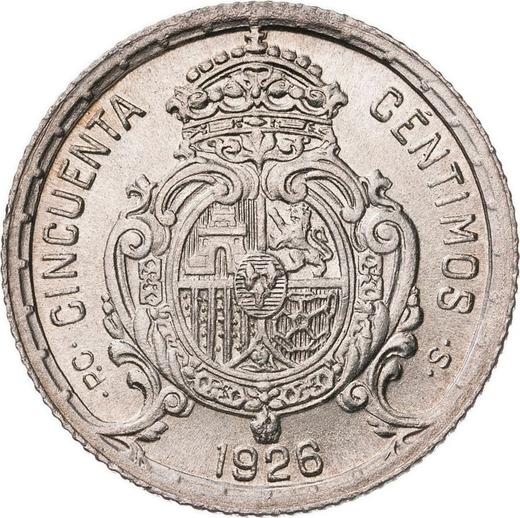 Reverse 50 Céntimos 1926 PCS - Silver Coin Value - Spain, Alfonso XIII