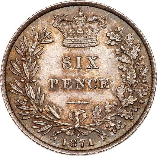 Reverse Sixpence 1871 Number below wreath - Silver Coin Value - United Kingdom, Victoria