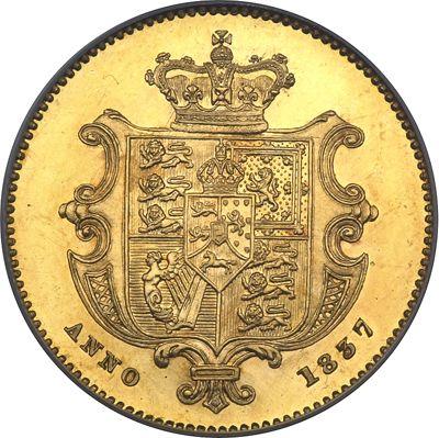 Reverso 1/2 soberano 1837 "Tamaño grande (19 mm)" Anverso de 6 pences - valor de la moneda de oro - Gran Bretaña, Guillermo IV