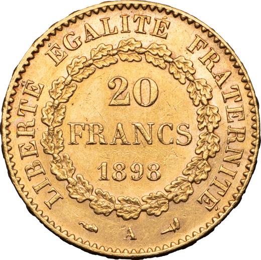 Reverso 20 francos 1898 A "Tipo 1871-1898" - valor de la moneda de oro - Francia, Tercera República