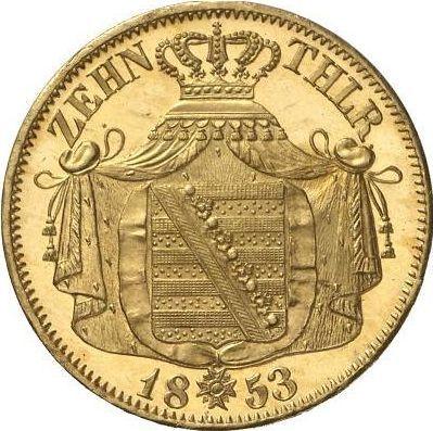 Reverso 10 táleros 1853 F - valor de la moneda de oro - Sajonia, Federico Augusto II