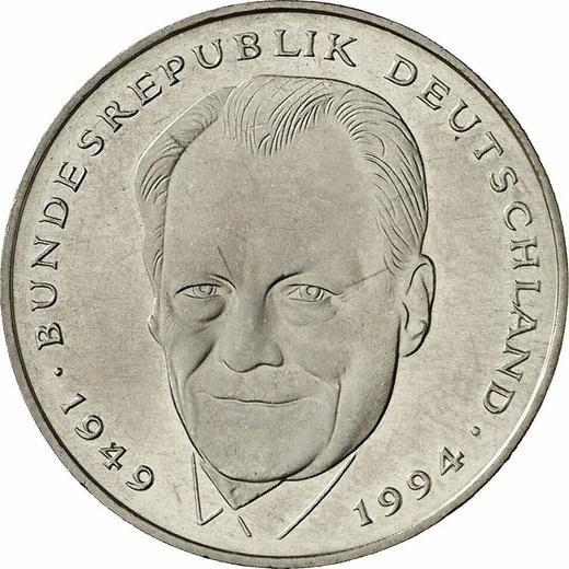 Obverse 2 Mark 1997 G "Willy Brandt" - Coin Value - Germany, FRG