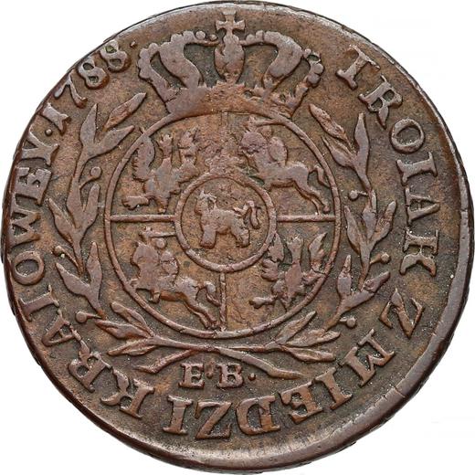 Reverse 3 Groszy (Trojak) 1788 EB "Z MIEDZI KRAIOWEY" -  Coin Value - Poland, Stanislaus II Augustus