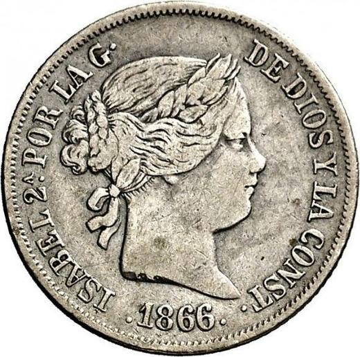 Obverse 20 Céntimos de escudo 1866 7-pointed star - Silver Coin Value - Spain, Isabella II