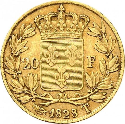 Reverse 20 Francs 1828 T "Type 1825-1830" - Gold Coin Value - France, Charles X