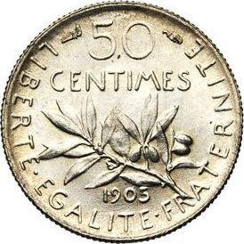 Reverso 50 céntimos 1905 "Sembrador" - valor de la moneda de plata - Francia, Tercera República