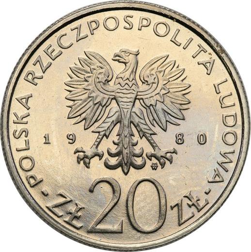 Аверс монеты - Пробные 20 злотых 1980 года MW "50 лет фрегату "Дар Поморья"" Никель - цена монеты - Польша, Народная Республика