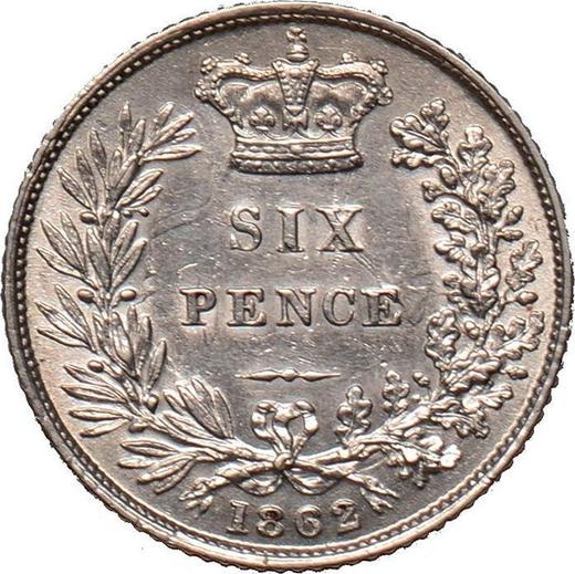 Реверс монеты - 6 пенсов 1862 года - цена серебряной монеты - Великобритания, Виктория
