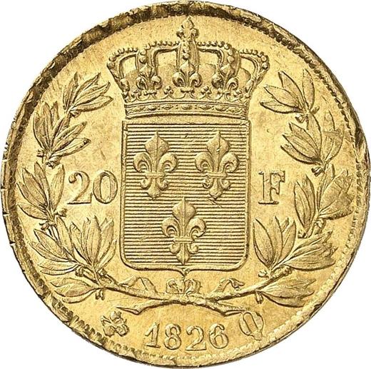 Reverse 20 Francs 1826 Q "Type 1825-1830" - Gold Coin Value - France, Charles X