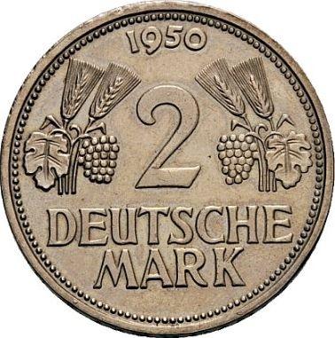 Anverso 2 marcos 1950 J Canto "EINIGKEIT UND RECHT UND FREIHEIT" - valor de la moneda de plata - Alemania, RFA