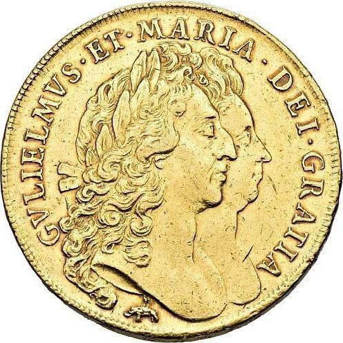 Obverse Five guineas 1694 Elephant and castle - Gold Coin Value - United Kingdom, William III and Mary II