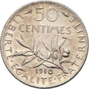 Reverse 50 Centimes 1910 "Sower" - Silver Coin Value - France, Third Republic