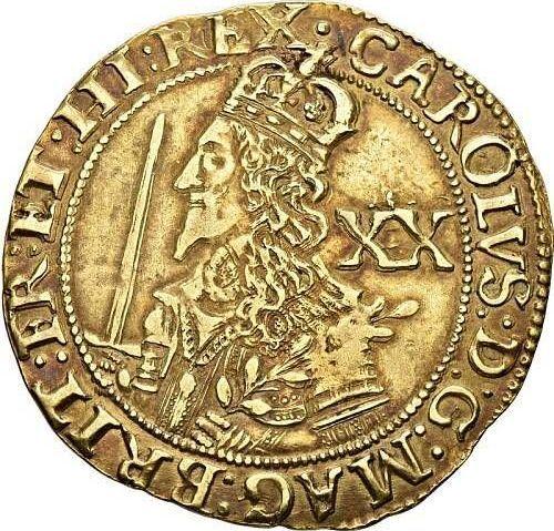 Аверс монеты - Юнайт 1643 года "Удлинённый портрет" - цена золотой монеты - Великобритания, Карл I