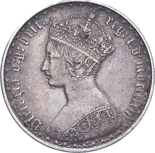 Obverse Florin 1863 WW "Gothic" - Silver Coin Value - United Kingdom, Victoria